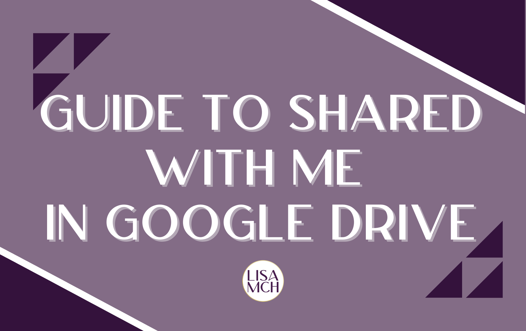 Guide to Shared With Me in Google Drive is written on purple background